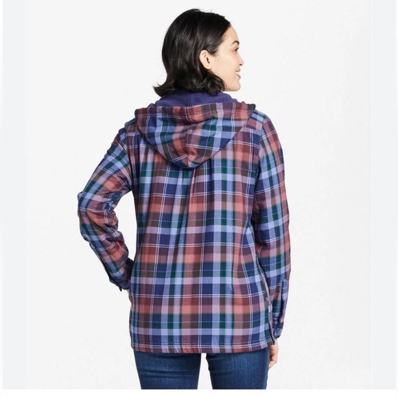 LL Bean Women's Plaid Flannel Lined Button Front Hoodie w/Pockets Medium - Picture 2 of 8